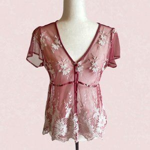 Bohemian sheer mesh and lace blouse